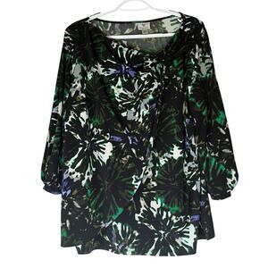 Worthington Green & Black 3/4 Sleeve Blouse Size 1X